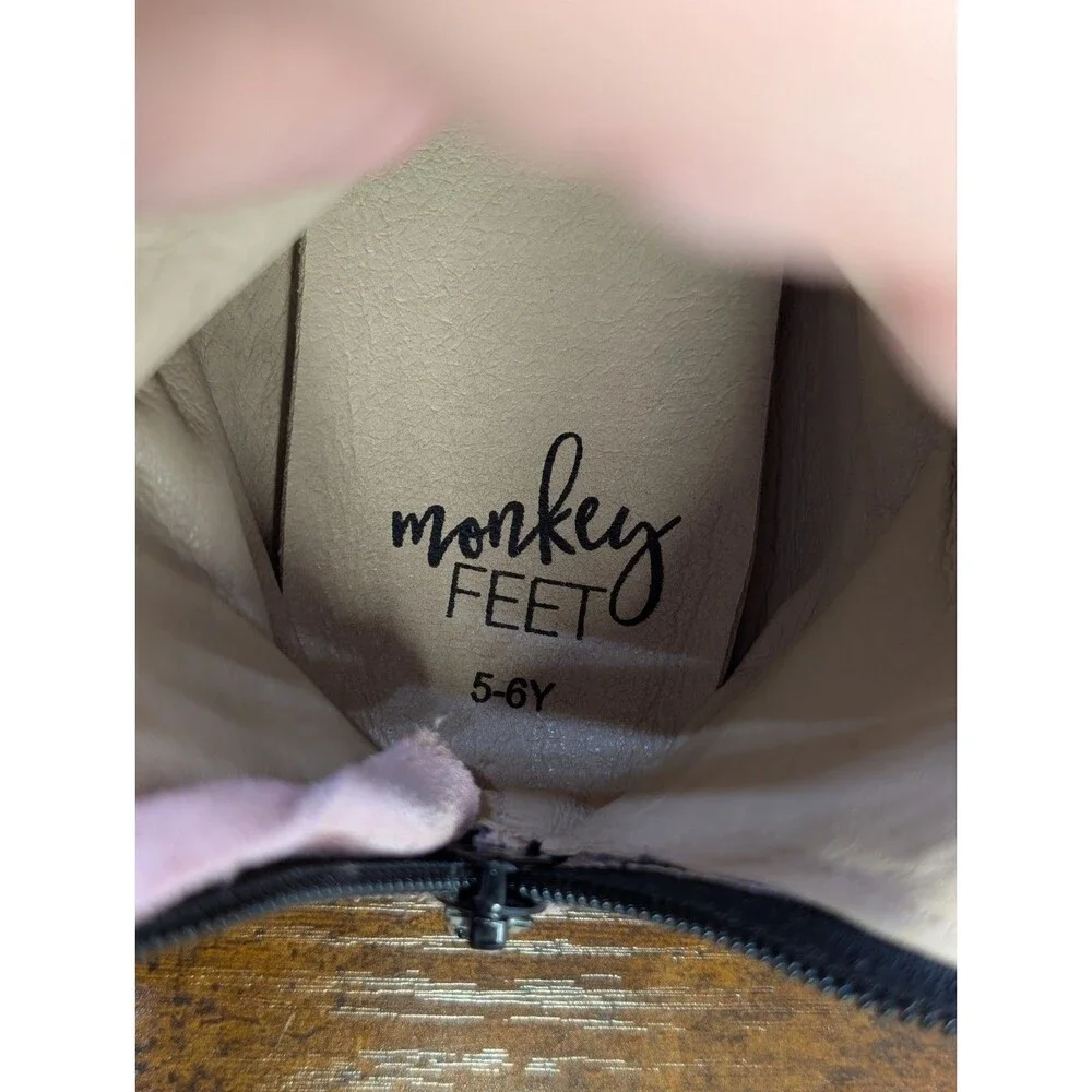 Monkey Feet Suede Fringe Boots Pink Zip Up Soft Sole Kids Size 5/6 Toddler